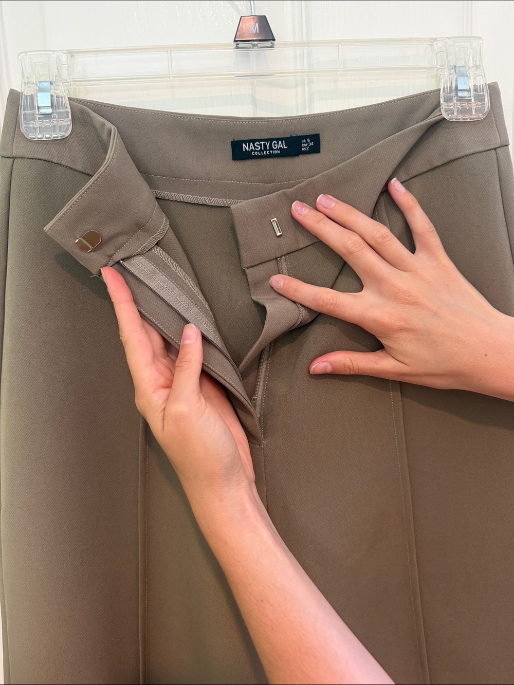 Nasty Gal Olive Wide-Leg Pull-On Trousers - Picture 3 of 3